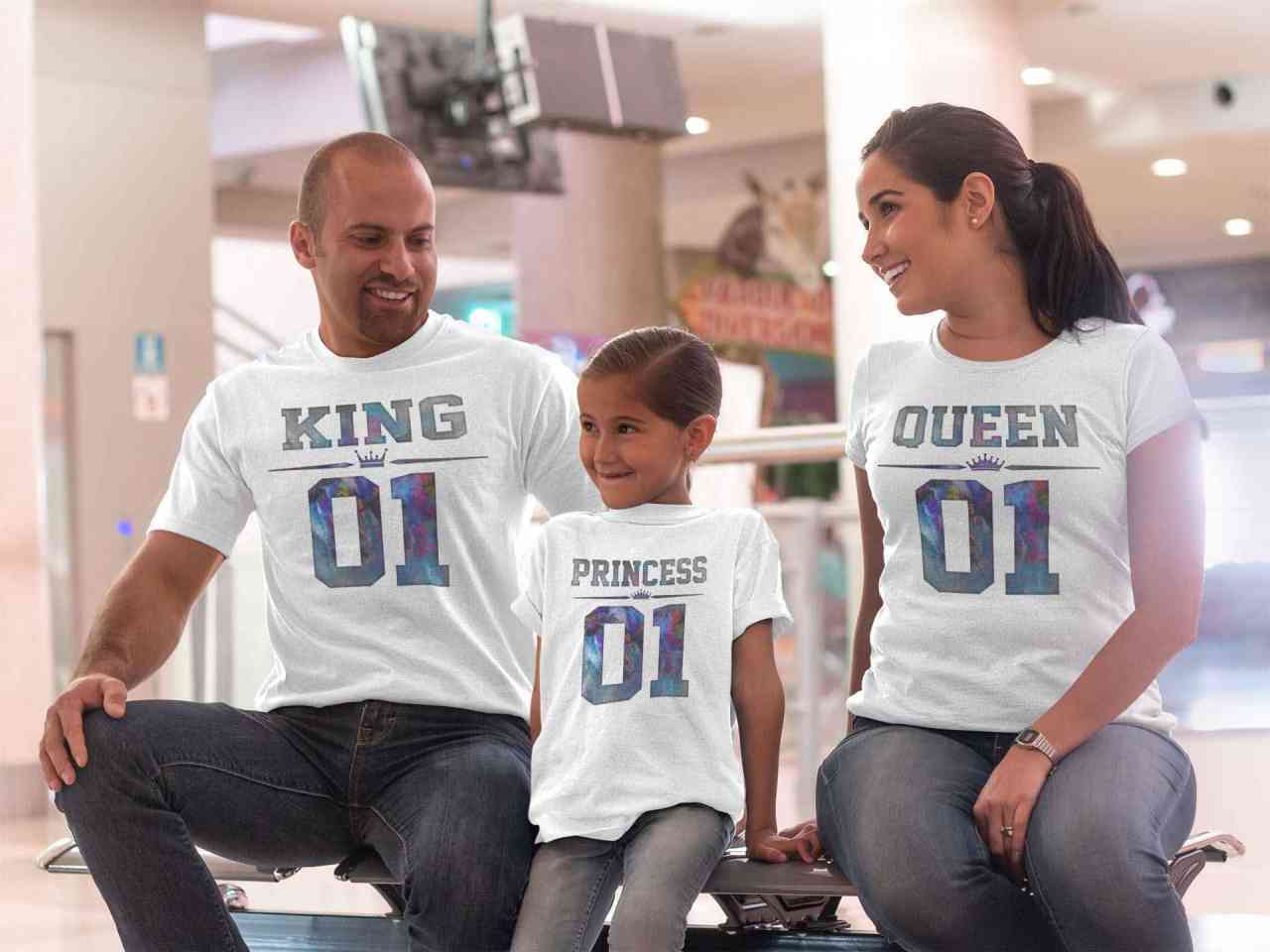 King - Queen - Prinzess Partnerlook Familie T-Shirt Set | Papa Mama Tochter Partnerlook